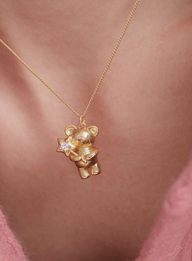 文艺芭蕾小熊原创卡通许愿小熊项链秋冬礼物新款设计感毛衣链