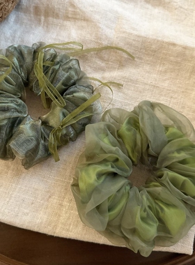韩系新款绿色网纱大肠发圈高级感气质扎头发绳头绳头花发绳发饰