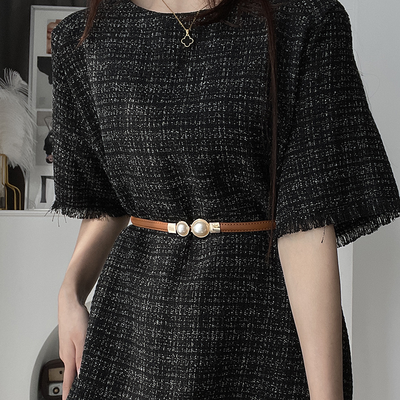 哑光真皮腰带女细装饰配连衣裙子毛衣收腰百搭珍珠对扣驼色小皮带,淘宝优惠券,粉丝福利购,淘宝优惠卷