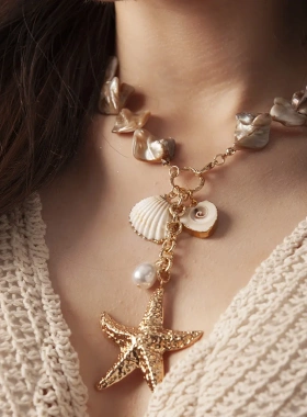 欧美海洋元素合金夏日沙滩贝壳项链个性高级感海星多层锁骨链