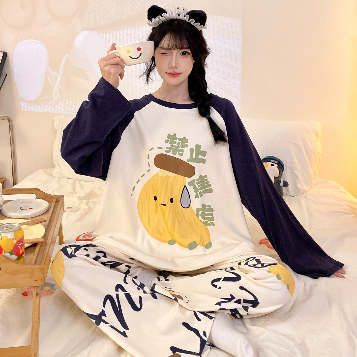 哆啦a梦睡衣女情侣纯棉长袖卡通春秋款大码男士秋冬季家居服套装 - 图3