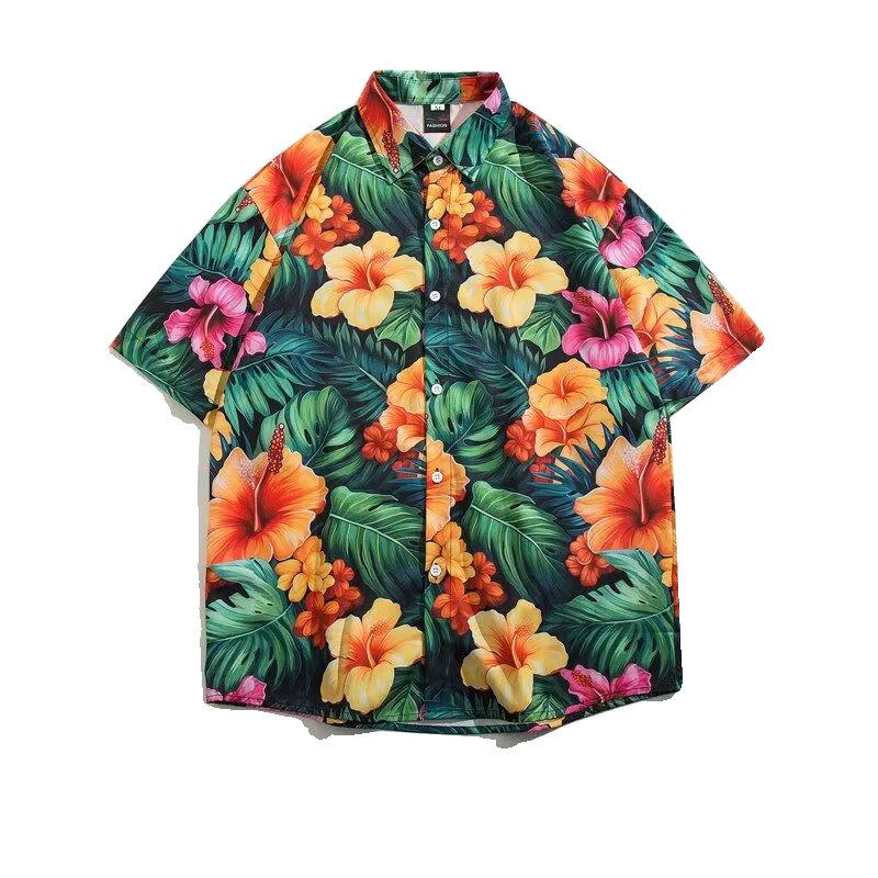 速干沙滩短袖花衬衣男女情侣款2024夏季新款海边夏威夷衬衣五分袖 - 图3