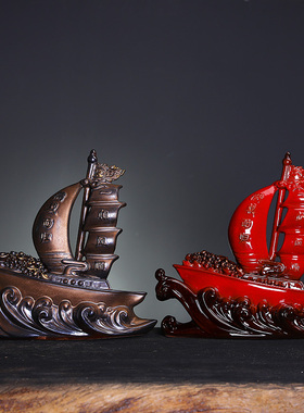 陶瓷祝福客厅红色一帆风顺摆件