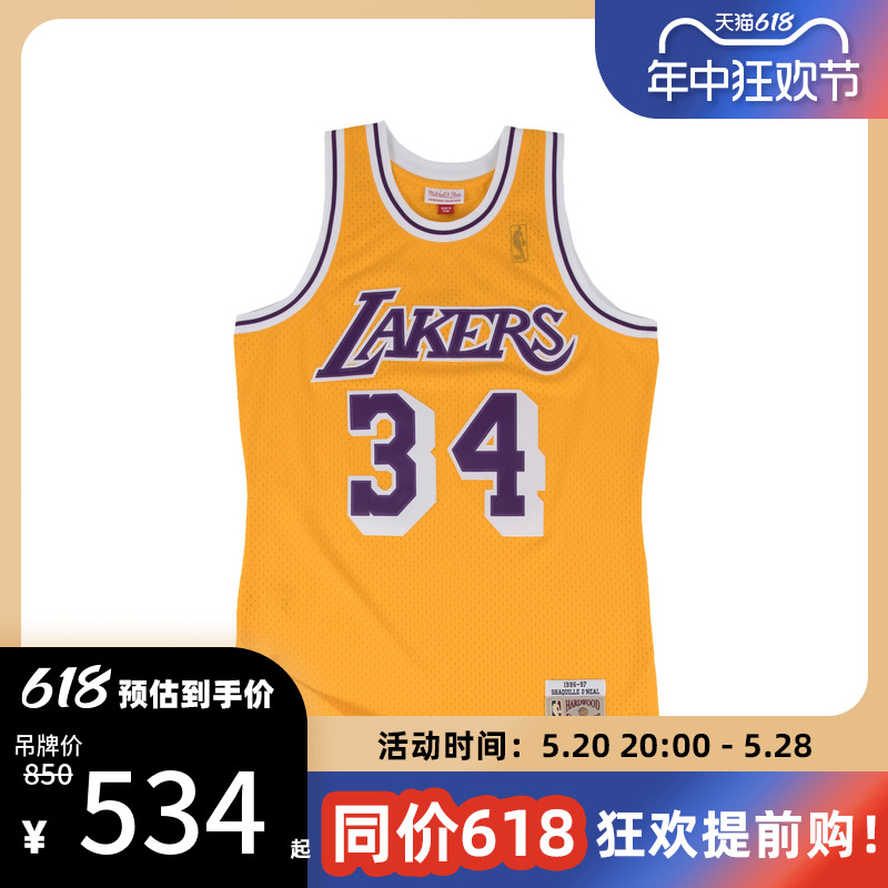 复古球衣SW湖人队 1996-97奥尼尔黄色主场 NBA-Mitchellness-图0