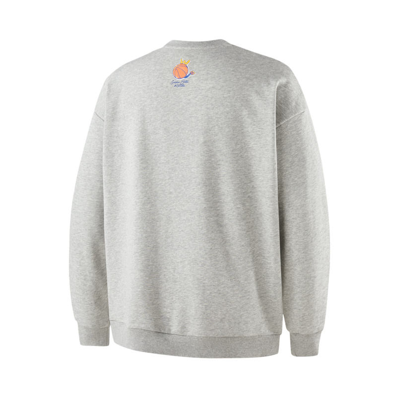 NBA官方正品金州勇士队宽松圆领卫衣花灰色/白色 - 图0