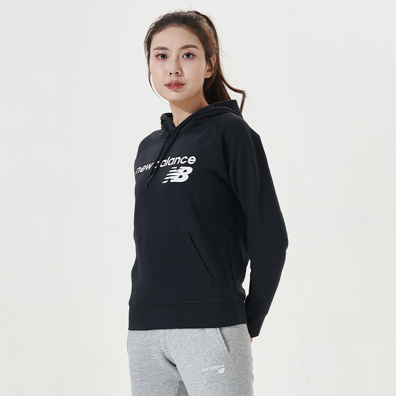 New Balance NB奥莱正品女款卫衣连帽长袖logo运动休闲加绒套头衫-图0