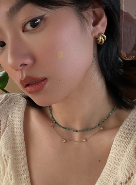 734钛钢八芒星项链星光点点镶嵌温柔气质简约高级金色精致锁骨链