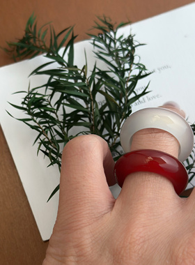 734天然冰透胖圆玛瑙玉髓食指戒指轮胎宽圈白月光红玛瑙新年素圈