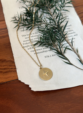 734洗澡不掉色钛钢项链加长星星毛衣链圆形八芒星锁骨链