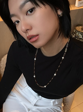 734号钛钢不掉色珍珠项链女时尚休闲毛衣链高级感轻奢小众长款