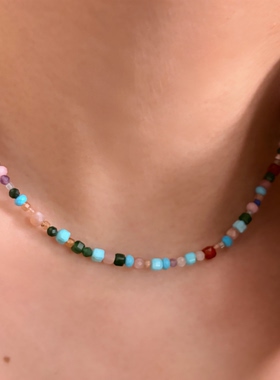 734钛钢彩色串珠项链颈链多宝彩色锁骨链轻奢高级感天然石卫衣链