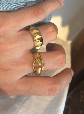 734钛钢可洗澡不掉色重工欧美金色食指法式复古戒指