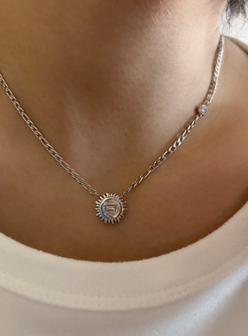 734钛钢不掉色项链太阳花费加罗亮晶晶白金色锁骨毛衣链