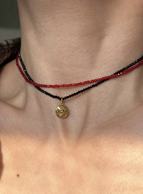 鸽血刻面仿真红尖晶项链亮晶晶复古百搭气质叠戴锁骨颈链新年