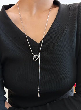 734钛钢不掉色抽拉简约蛇骨卫衣链秋冬长项链冷淡风毛衣链白金色