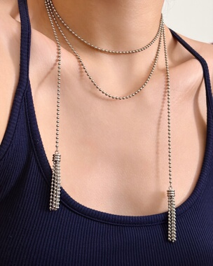 734钛钢不掉色银色流苏项链加长多层毛衣链