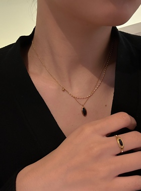 钛钢金色双层项链黑色