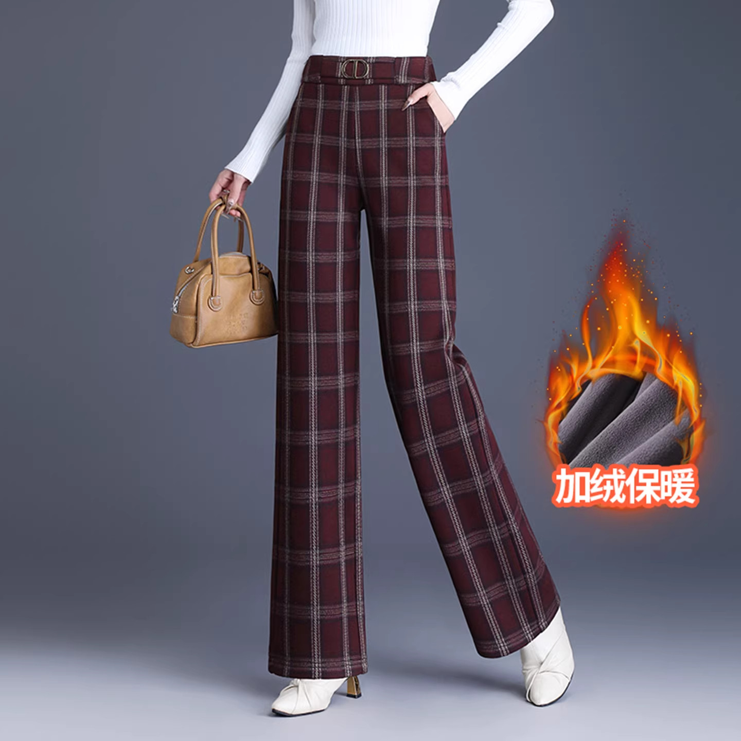 清仓捡漏窄版毛呢阔腿裤女春秋冬季大码加绒加厚小个子休闲直筒裤,淘宝优惠券,粉丝福利购,淘宝优惠卷