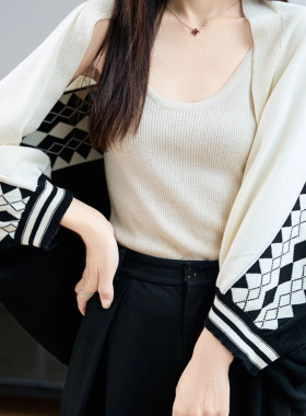 轻奢100%纯棉菱形披肩毛衣女秋冬外搭时尚洋气柔软针织外套上衣女