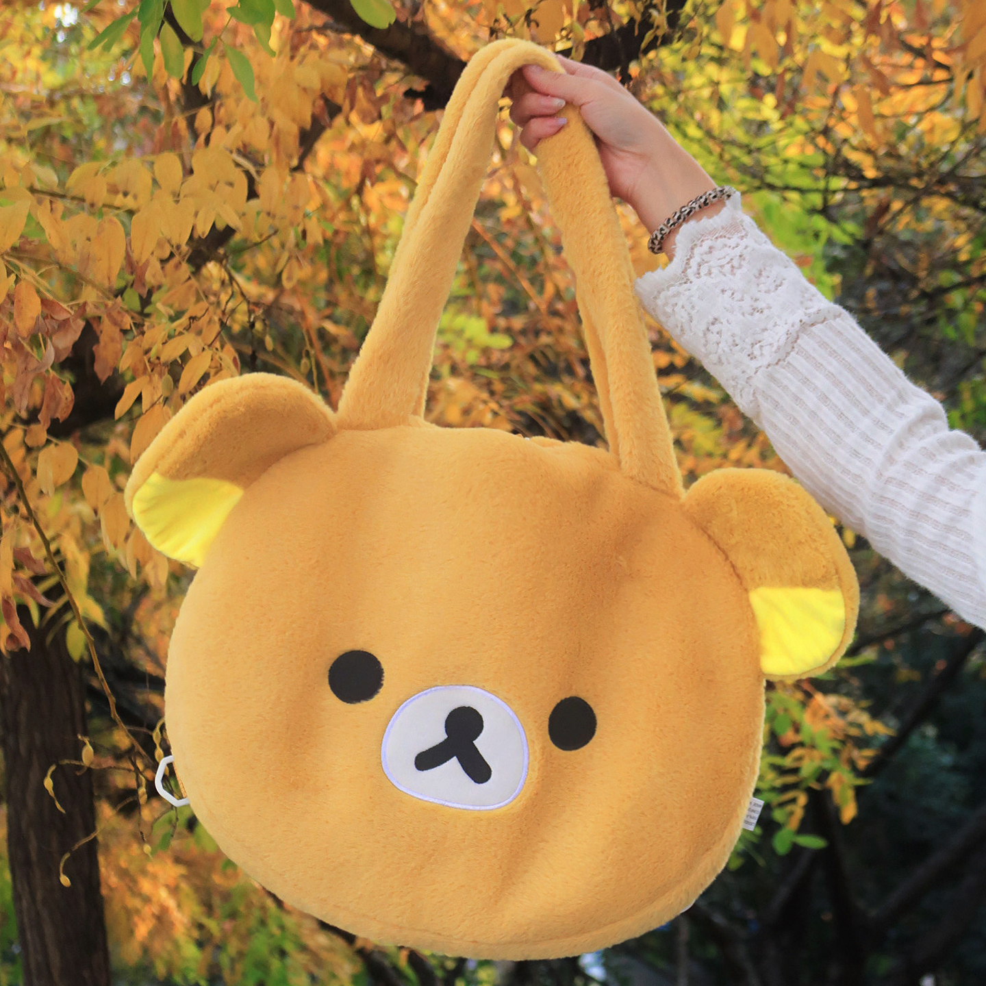 可爱轻松熊大容量单肩包卡通小熊手拎包收纳少女学生毛绒斜挎包包 - 图0