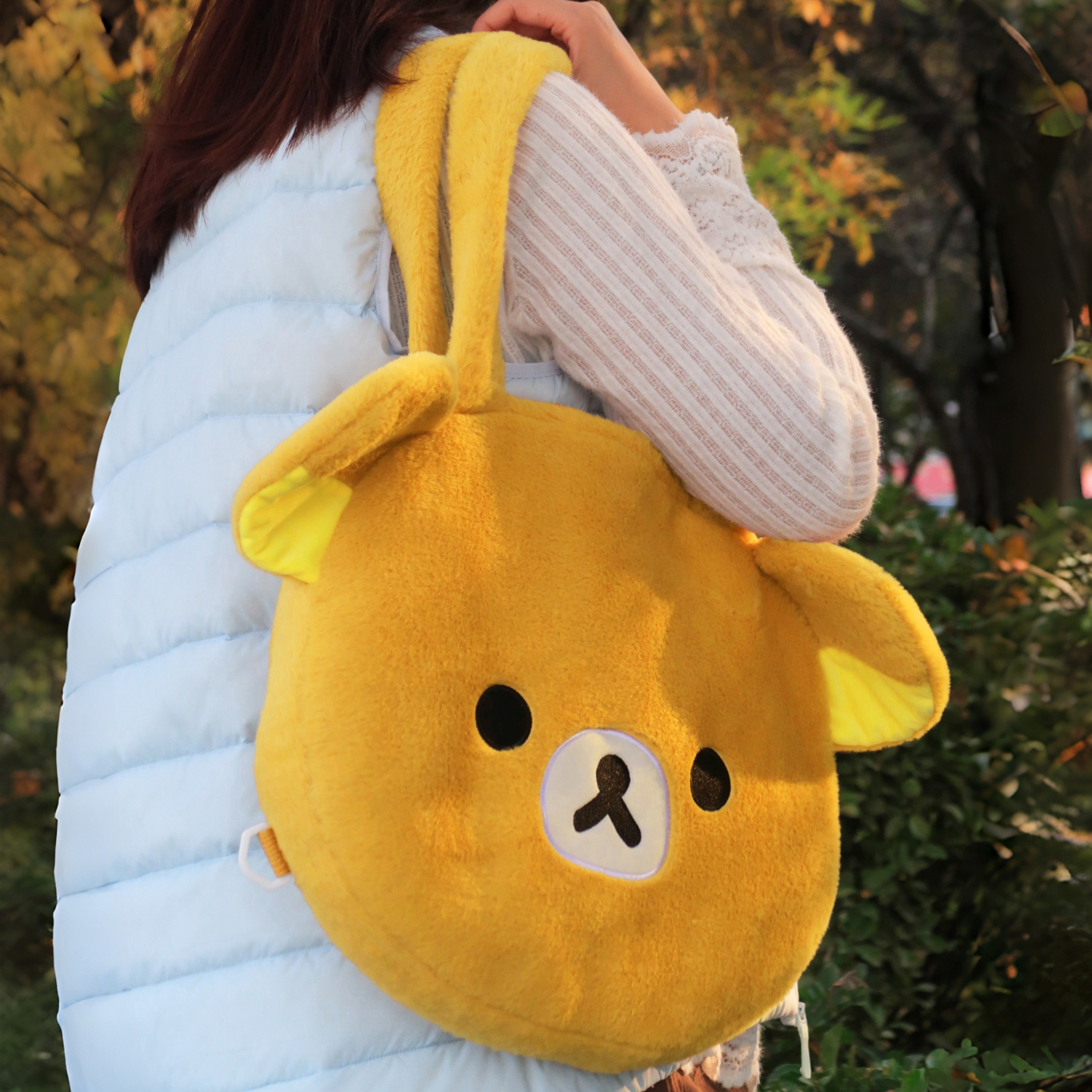 可爱轻松熊大容量单肩包卡通小熊手拎包收纳少女学生毛绒斜挎包包 - 图2