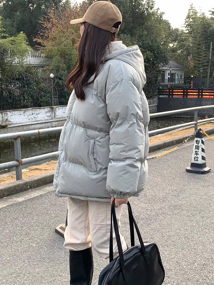 市舶司 现货正反两穿保暖 韩国女装冬装新款立领连帽加厚棉服女