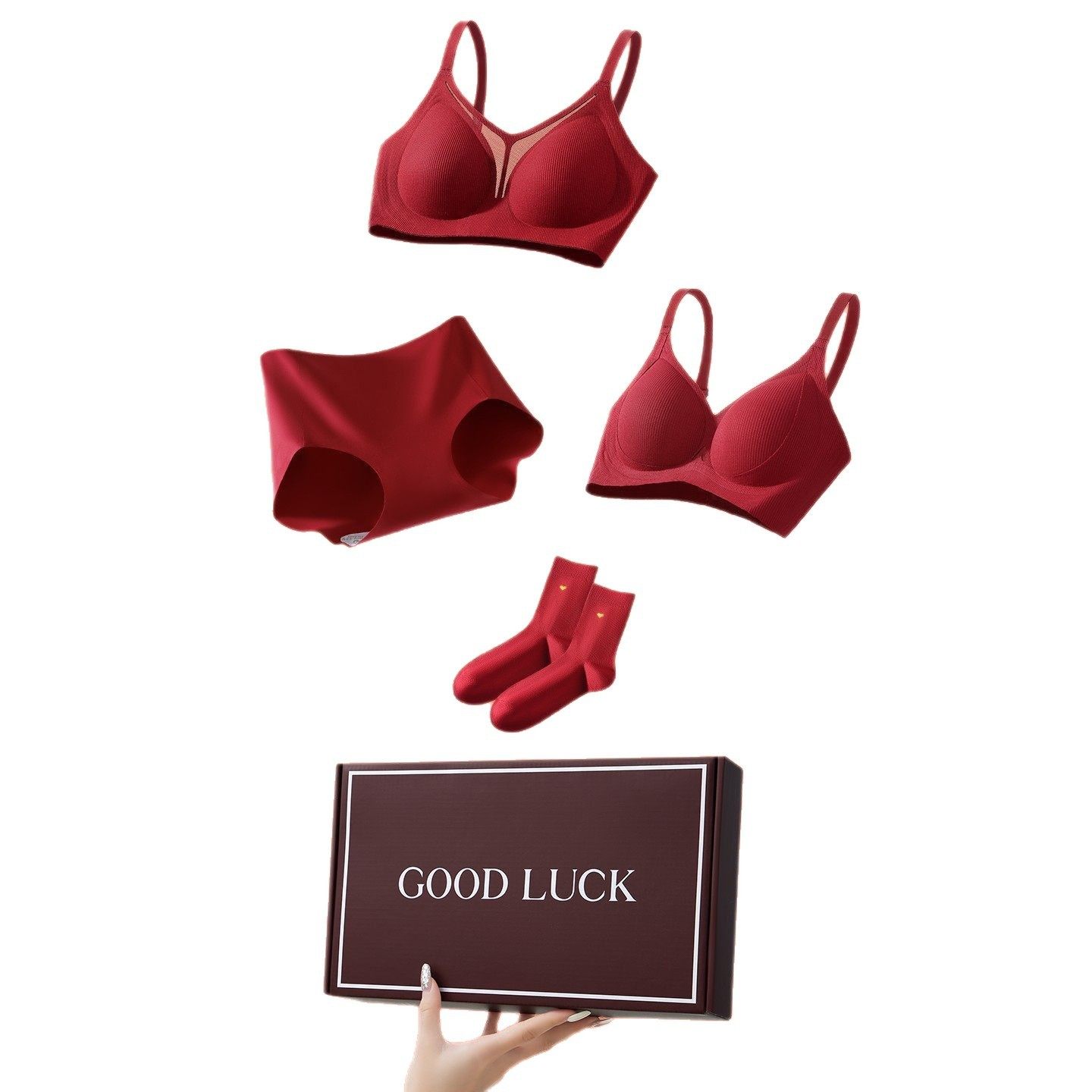 本命年红色内衣女小胸聚拢结婚新娘内裤袜子套装性感无痕文胸罩,淘宝优惠券,粉丝福利购,淘宝优惠卷