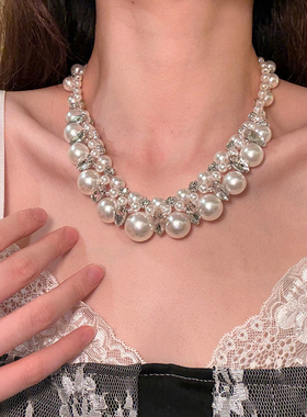 法式复古风珍珠花朵项链女轻奢小众锁骨链设计感高级新娘婚纱配饰