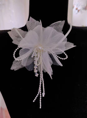 娟纱羽毛串珠颈花女性森系超仙美