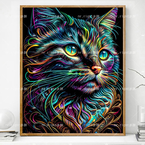 油彩画　猫 彩色猫画画diy数字油画填充填色抽象手工手绘解压解闷丙烯油彩画_虎窝淘