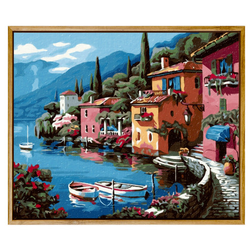 迷朗diy数字油画风景地中海客厅大幅数码填色手绘装饰画 湖边别墅 - 图3