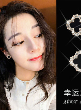 无耳洞四叶草纯银简约镀金女
