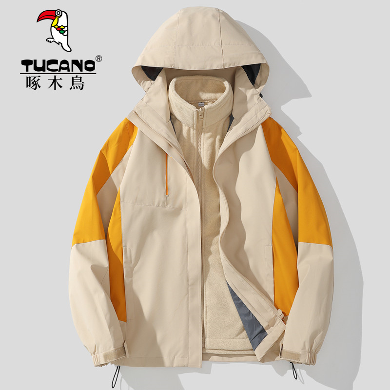 啄木鸟户外冲锋衣冬季男女三合一两件套加厚防风防水登山保暖外套 - 图0