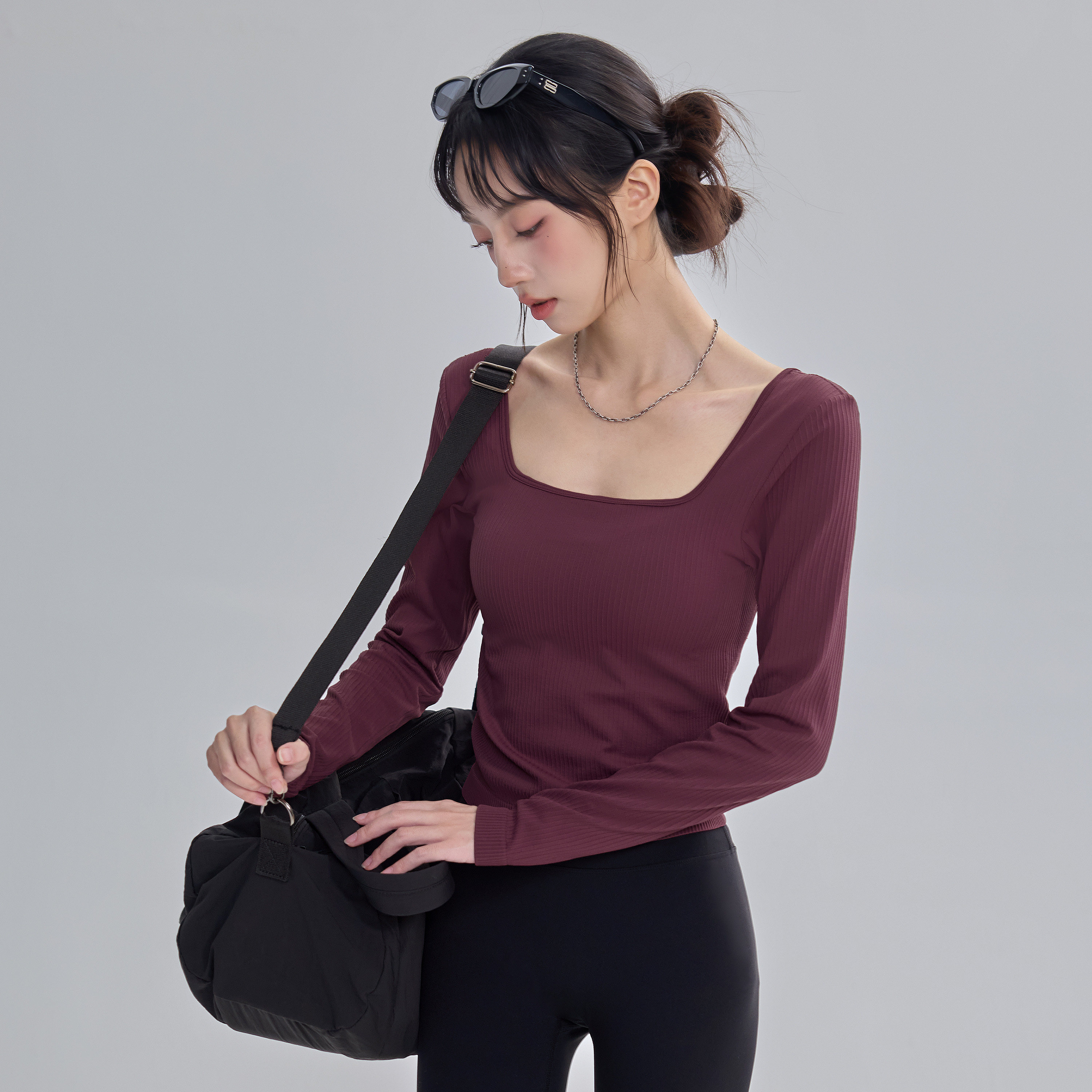 云端贝壳一体式运动上衣秋冬美背瑜伽服长袖女显瘦健身训练T恤新,淘宝优惠券,粉丝福利购,淘宝优惠卷