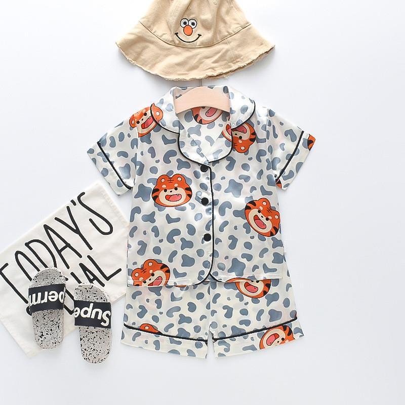 Kids Pajamas Set Silk Pajamas Boys Girls Cartoon Print Pyjam - 图2