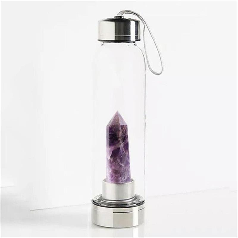 Natural Quartz Gemstone Glass Water Bottle Direct Drinking C - 图1