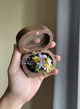 原创手工永生花仿真花戒指成品婚礼结婚对戒小众设计高级感指环