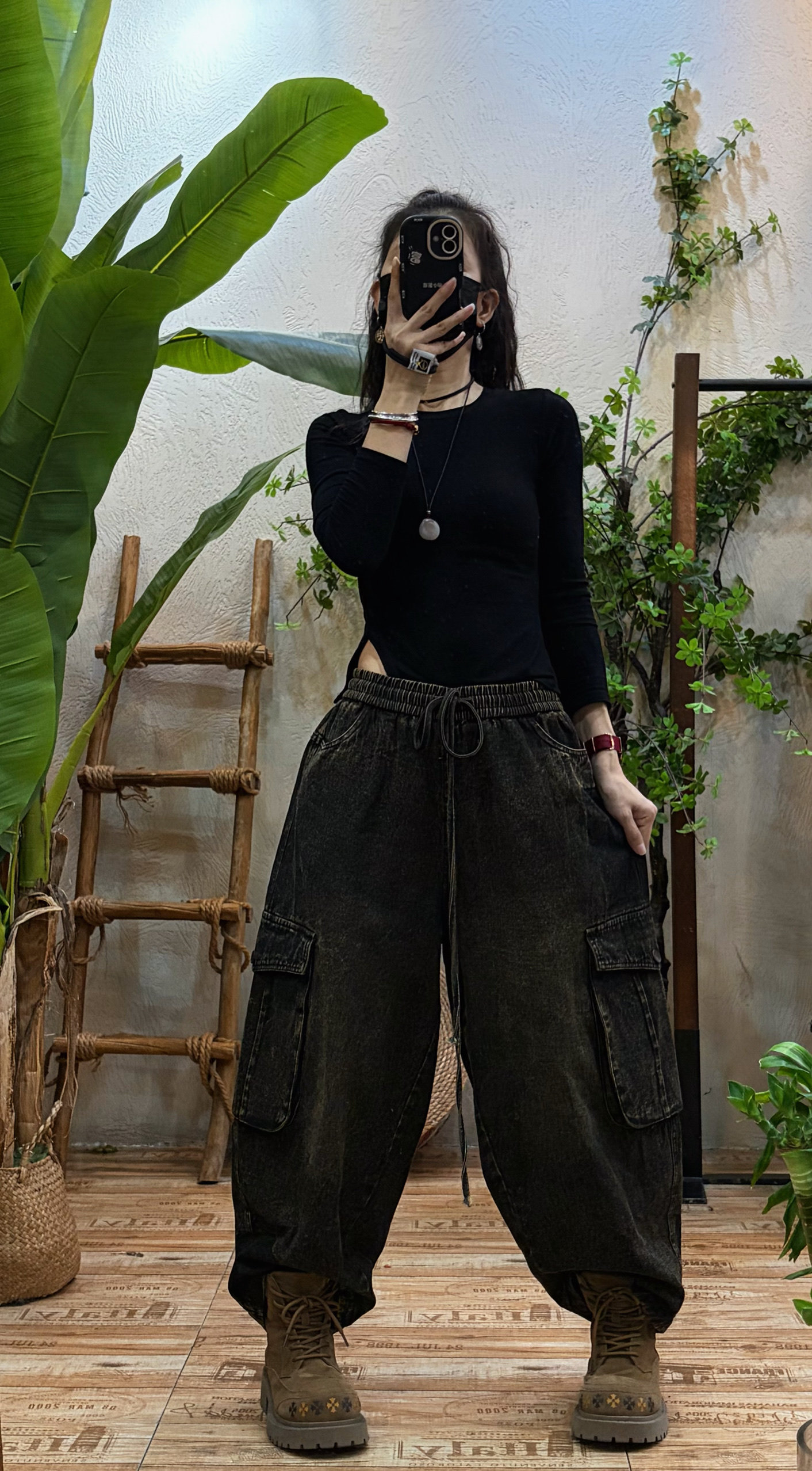 复古做旧加绒工装牛仔裤女 冬季新款宽松休闲个性显瘦哈伦九分裤,淘宝优惠券,粉丝福利购,淘宝优惠卷