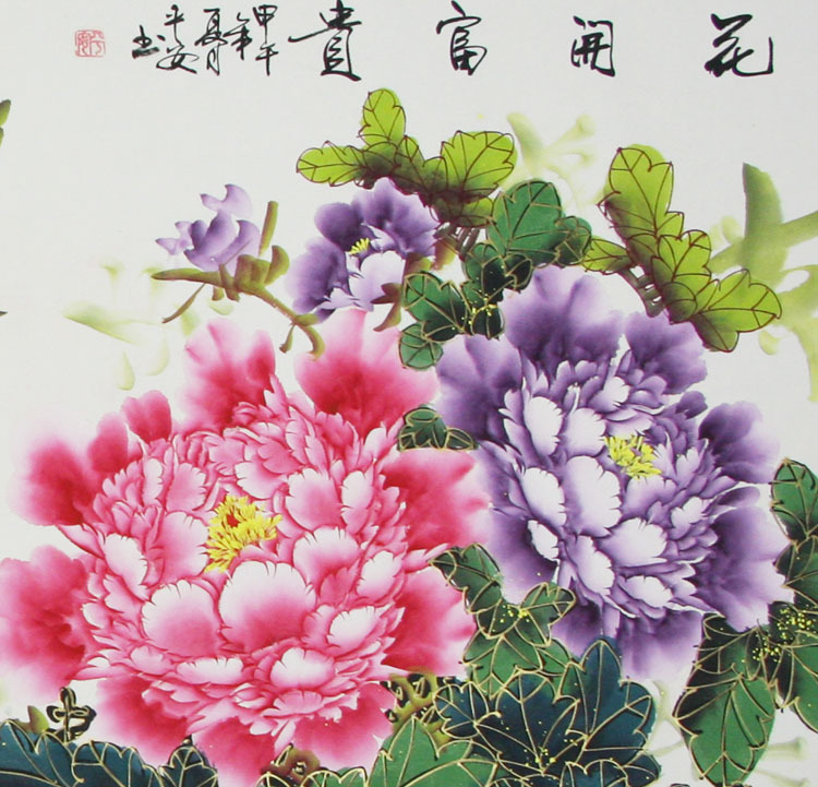 国画牡丹花开富贵横幅字画装饰画花鸟纯手绘真迹书画工笔画小六尺-图0