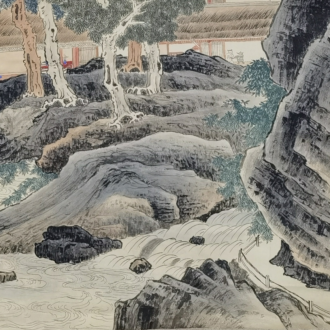 定制纯手绘国画 张大千 沧浪渔笛山水画客厅挂画新中式装饰玄关画