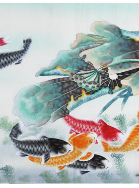 荷花手绘真迹客厅未装裱工笔画