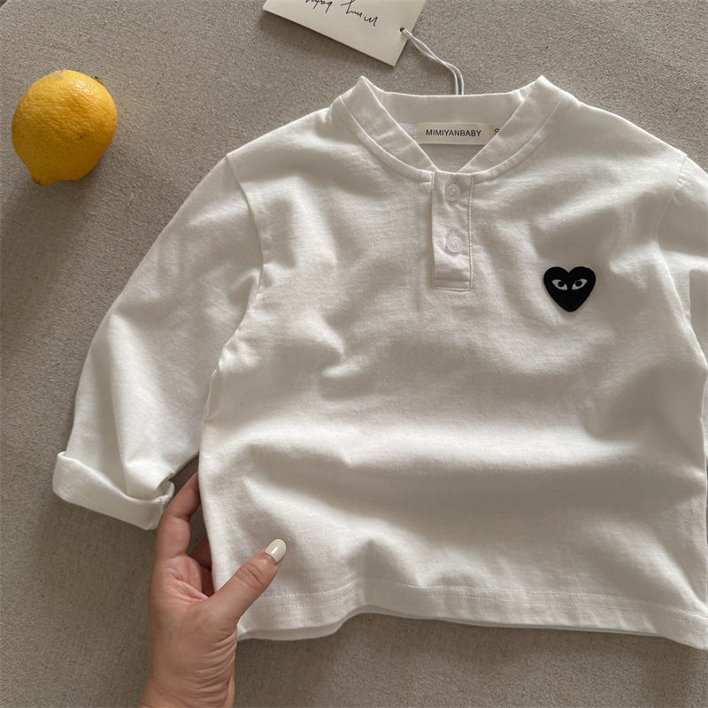 儿童长袖T恤立领爱心宝宝秋装打底衫纯棉条纹2025春秋男女童内搭T,淘宝优惠券,粉丝福利购,淘宝优惠卷
