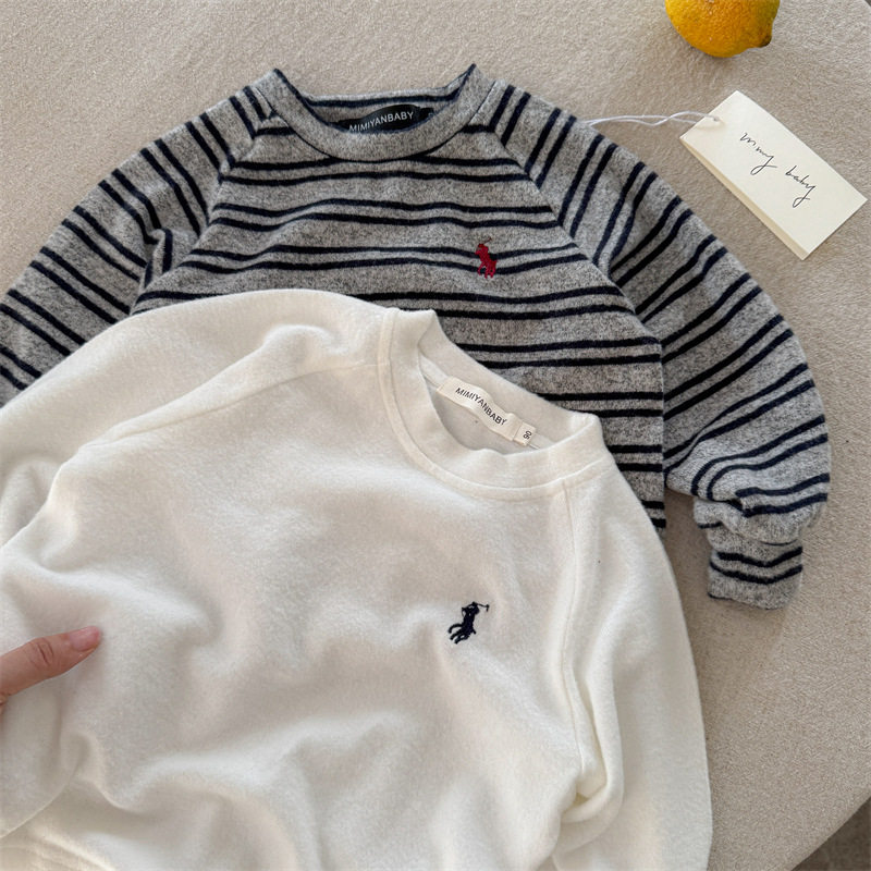 冬季宝宝打底衫收口磨毛条纹男女童长袖T恤条纹保暖童装内搭T弹力,淘宝优惠券,粉丝福利购,淘宝优惠卷