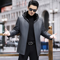 New fur integrated leather leather clothes men even cap with long water mink liner whole mink leather coat coat winter