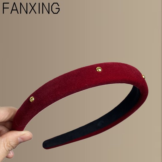 Осенне-зимняя красная бархатная повязка на голову со звездой и высоким черепом