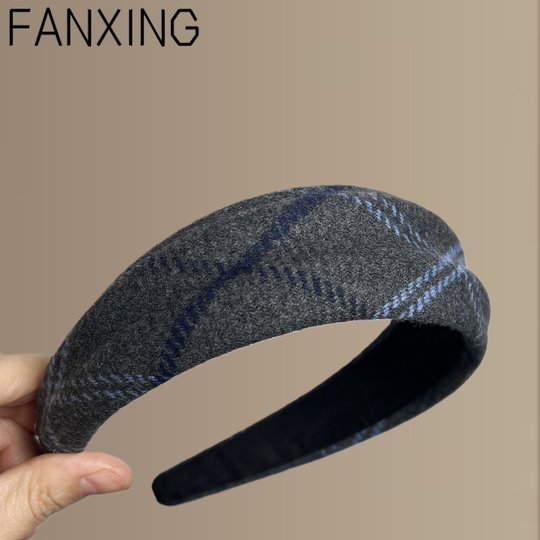 Retro plaid wide edge concave and convex design headband