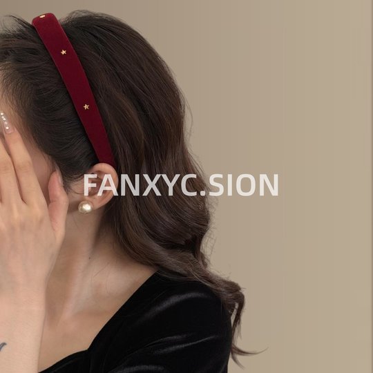 Осенне-зимняя красная бархатная повязка на голову со звездой и высоким черепом