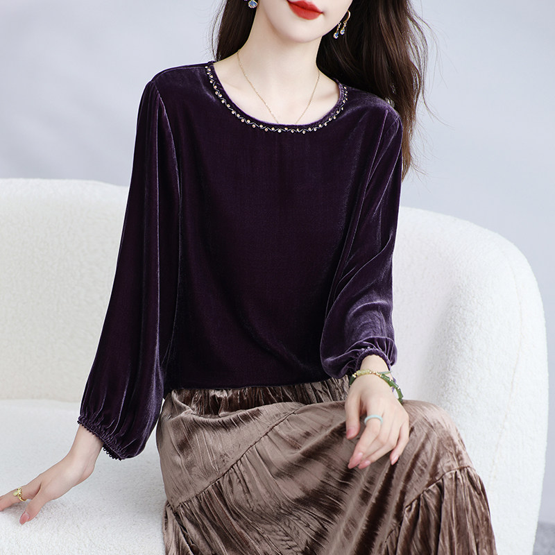 2025新款真丝丝绒上衣女九分袖桑蚕丝纯色T恤小众韩版外套春秋,淘宝优惠券,粉丝福利购,淘宝优惠卷