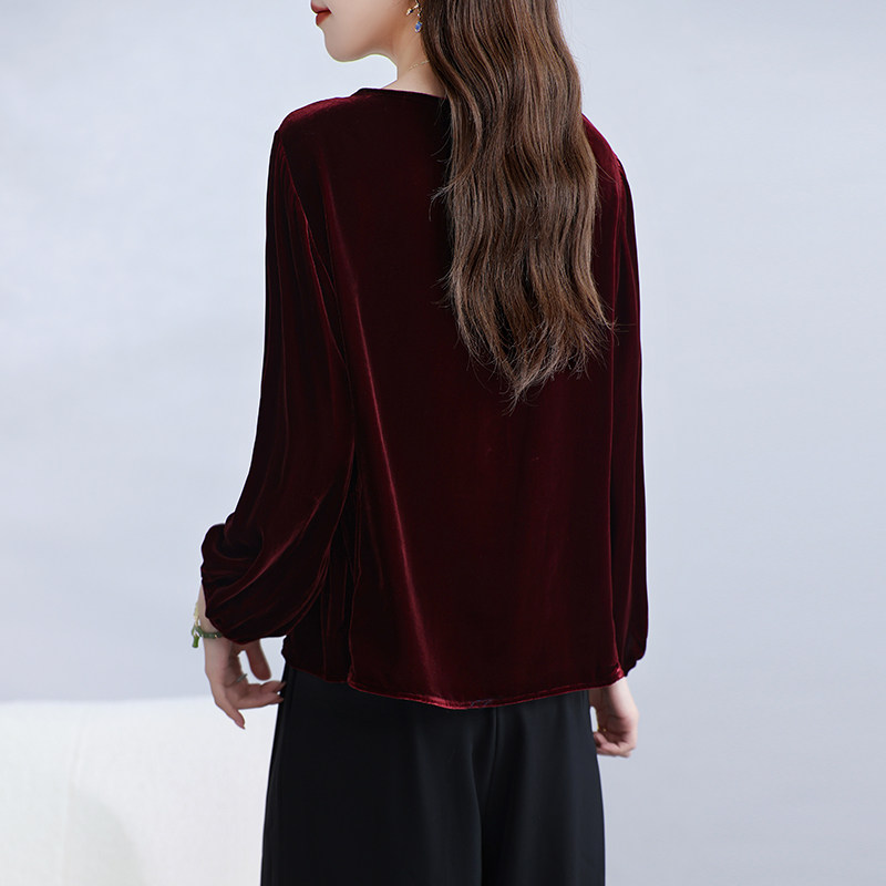 新款真丝丝绒上衣女九分袖桑蚕丝T恤圆领纯色遮肉显瘦外套春秋,淘宝优惠券,粉丝福利购,淘宝优惠卷