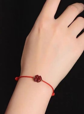 朱砂四叶草红绳手链简约闺蜜细款